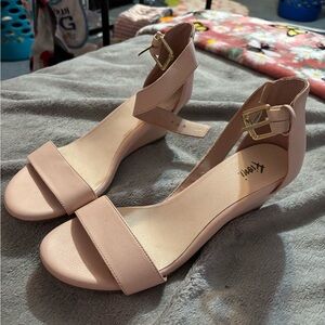 Fioni Pink Ankle Strap Wedge Sandals worn once